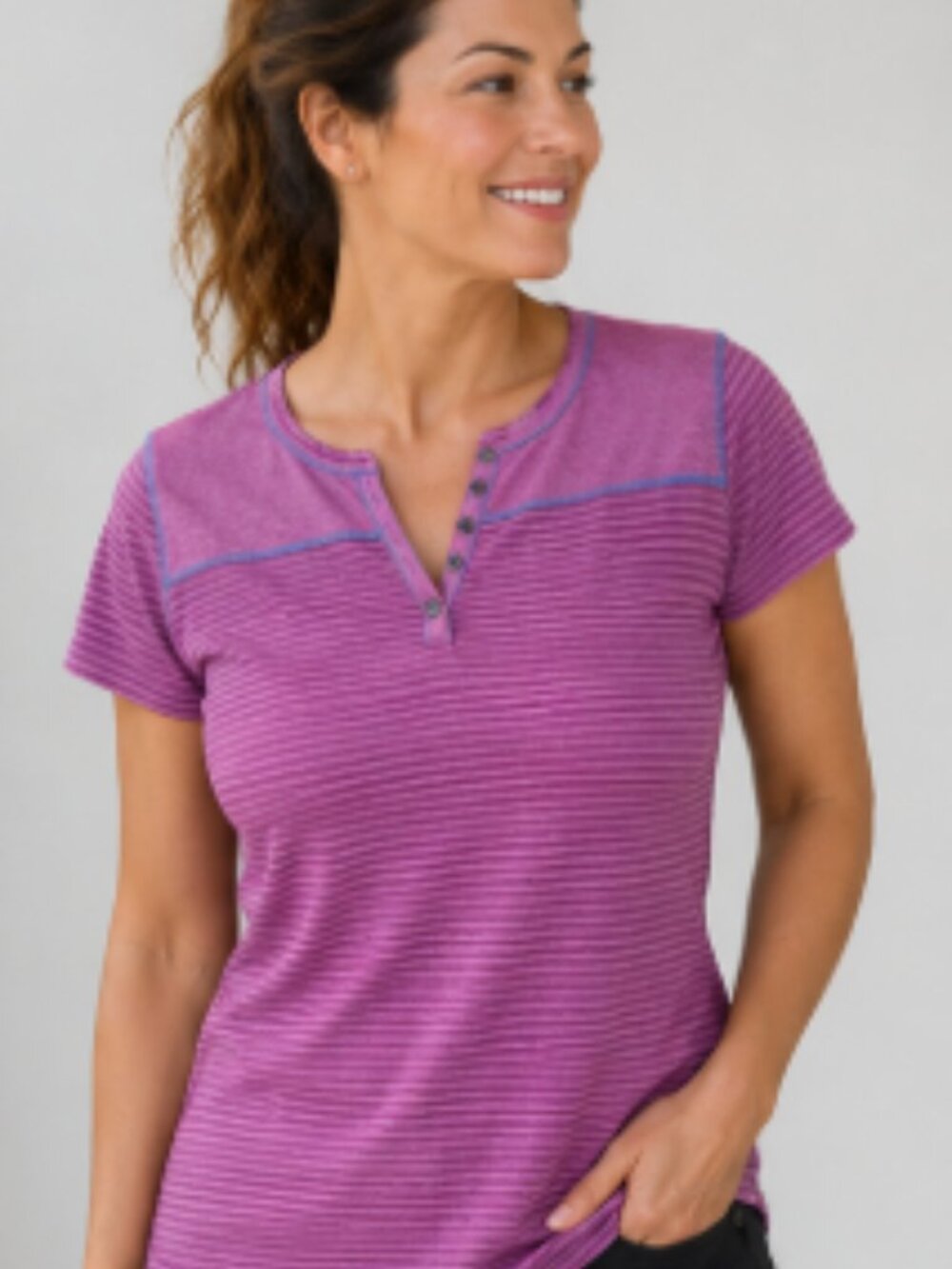 KÜHL Veloce Henley Shirt Medium Pink Stripe Short Sleeve Performance Top